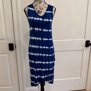 Blue and White Tie-Dye Sleeveless Dress